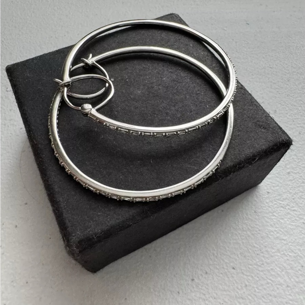 Zales Earrings 1/2CT.T.W.Baguette & Round Diamond Hoop 10K Gold Earrings